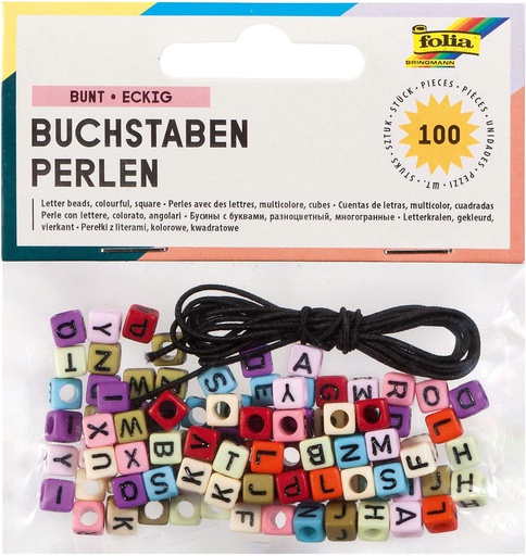 [FOL33913] Perles avec des lettres, cubes, 100 pces, coloris assortis