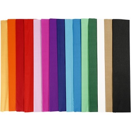 [CR209021] Crepepapier, diverse kleuren, L: 2,5 m, B: 50 cm, 60 vouw/ 1 doos