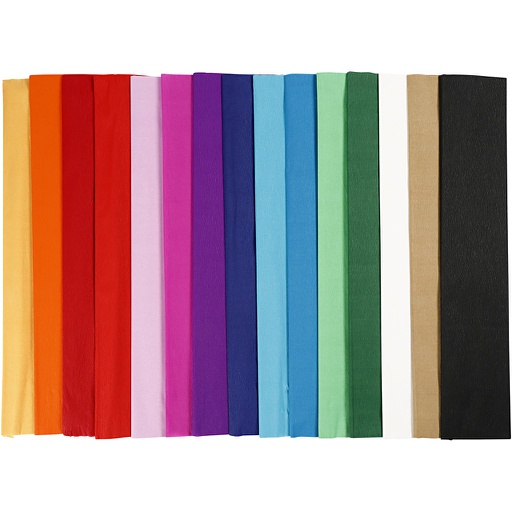 [CR209021] Crepepapier, diverse kleuren, L: 2,5 m, B: 50 cm, 60 vouw