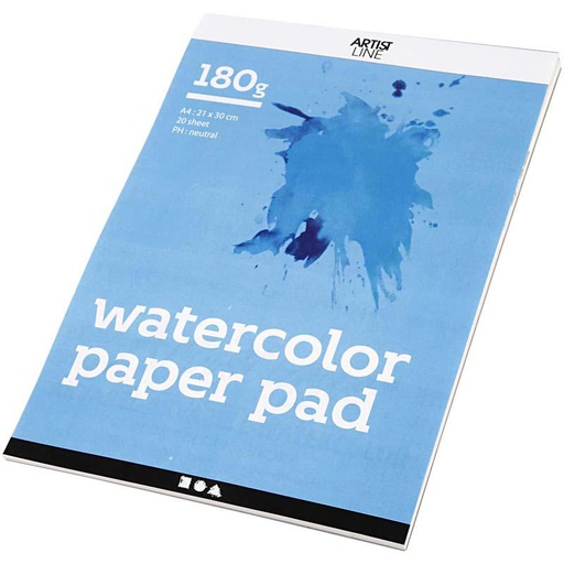 [CR22107] Bloc de papier aquarelle, A4, 210x297 mm, 180 gr, blanc, 20 flles/ 1 pièce