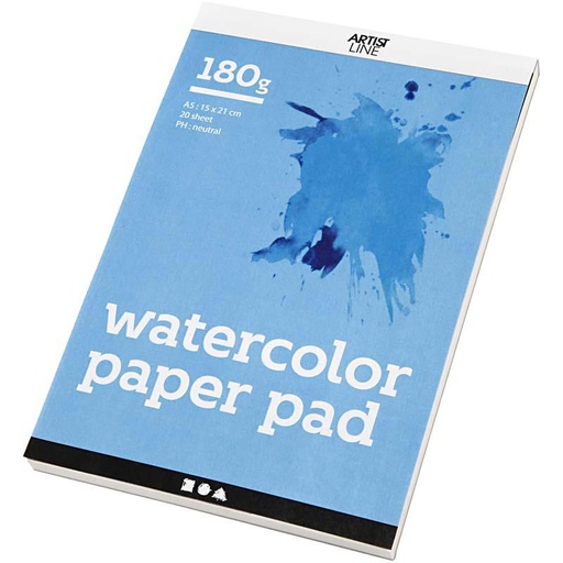 [CR22108] Bloc de papier aquarelle, A5, 148x210 mm, 180 gr, blanc, 20 flles/ 1 pièce