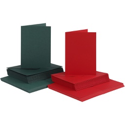 [CR23112] Kaarten en enveloppen, groen, rood, afmeting kaart 10,5x15 cm, afmeting envelop 11,5x16,5 cm, 50 set/ 1 doos