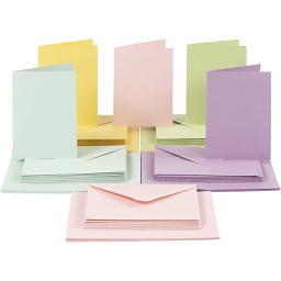 [CR23114] Kaarten en enveloppen, pastelkleuren, kaart 10,5x15 cm, envelop 11,5x16,5 cm, 50 sets