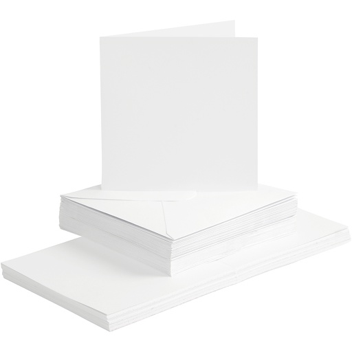 [CR23115] Cartes et enveloppes, dimension carte 15x15 cm, dimension enveloppes 16x16 cm, 120+240 gr, blanc, 50 set/ 1 Pq.