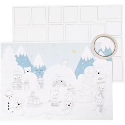 [CR23311] Kerst kalender, wit, afm 30x42 cm, 3 stuk/ 1 doos