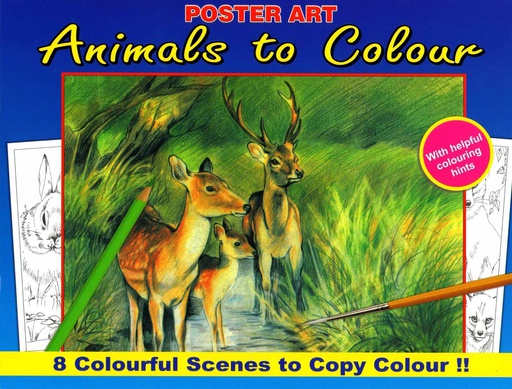 [WF1020#01] Kleurboek 30x23 cm, 8 in te kleuren prenten, "Forest Animals"