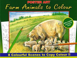 [WF1020#02] Kleurboek 30X23cm, 8 in te kleuren prenten, "Farm Animals"