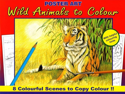 [WF1020#03] Kleurboek 30x23 cm, 8 in te kleuren prenten, "Wild Animals"