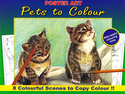 [WF1020#05] Kleurboek 30x23 cm, 8 in te kleuren prenten, "Pets"