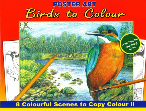 [WF1020#06] Kleurboek 30x23 cm, 8 in te kleuren prenten, "Birds"