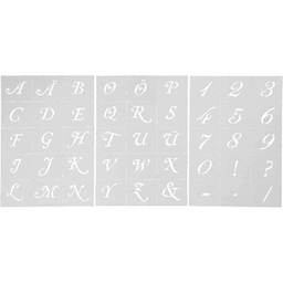 [CR26965] Letters en cijfers sjabloon, H: 20-30 mm, A5, 148x210 mm, 1 stuk