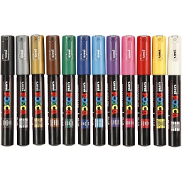 [CR273900] Posca Marker, diverse kleuren, afm PC-1M, lijndikte 0,7 mm, extra-fijn, 12 stuk/ 1 doos