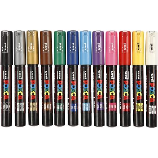 [CR273900] Set Posca Marker, diverse kleuren, afm PC-1M, lijndikte 0,7 mm, extra-fijn, 12 stuk/ 1 doos