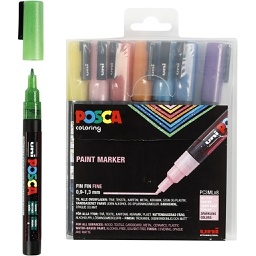 [CR274899] Posca Marker, glitterkleuren, afm PC-3ML, lijndikte 0,9-1,3 mm, fijn, 8 stuk/ 1 doos
