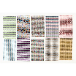 [CR28303] Stick-on strasstenen, diverse kleuren, d: 4-6 mm, 16x9,5 cm, 10 vel/ 1 doos