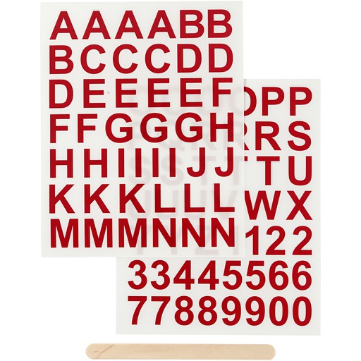 [CR283967] Décalcomanies, lettres et chiffres, H: 17 mm, 12,2x15,3 cm, rouge, 1 Pq.