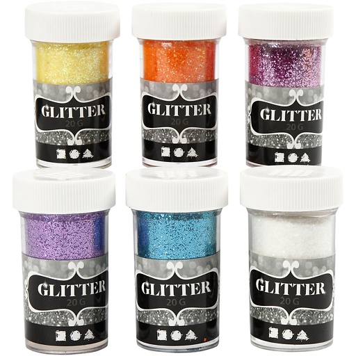 [CR28426] Glitter, diverse kleuren, 6x20 gr