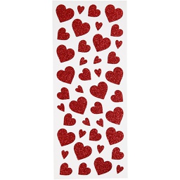 [CR29107] Glitterstickers, rood, harten, 10x24 cm, 2 vel/ 1 doos