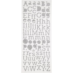 [CR29108] Glitterstickers, zilver, letters, 10x24 cm, 2 vel/ 1 doos