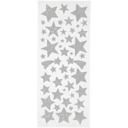[CR29111] Glitterstickers, zilver, sterren, 10x24 cm, 2 vel/ 1 doos