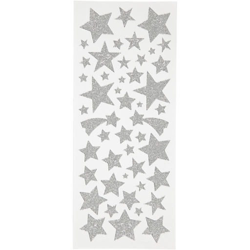 [CR29111] Glitterstickers sterren zilver, 10x24 cm - 2 vel