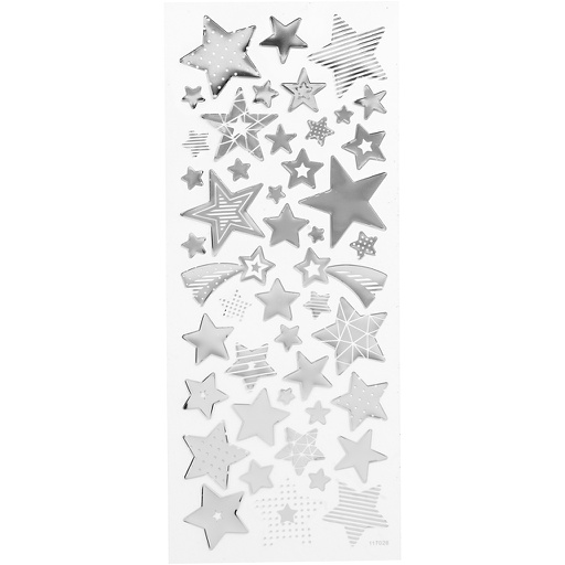 [CR29153] Autocollants étoiles, étoiles, 10x24 cm, argent, 1 feuille
