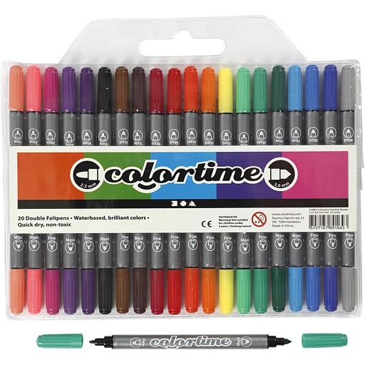 [CR37983] Feutres Colortime double pointe, trait 2,3+3,6 mm, couleurs classiques, 20 pièces