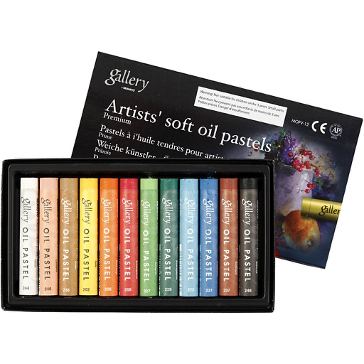 [CR38152] Pastels à l'huile Gallery Premium, L: 7 cm, ép. 10 mm, couleurs assorties, 12 pièce/ 1 Pq.