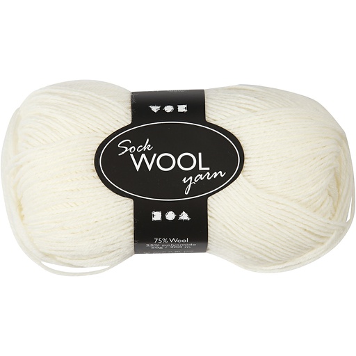 [CR41311] Pelote de laine pour chaussettes, L: 200 m, blanc cassé, 50 gr/ 1 boule