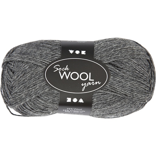 [CR41314] Pelote de laine pour chaussettes, L: 200 m, gris foncé, 50 gr/ 1 boule