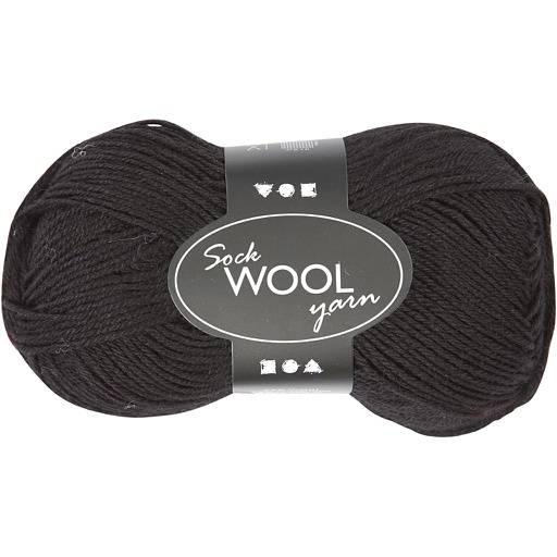 [CR41315] Pelote de laine pour chaussettes, L: 200 m, noir, 50 gr/ 1 boule